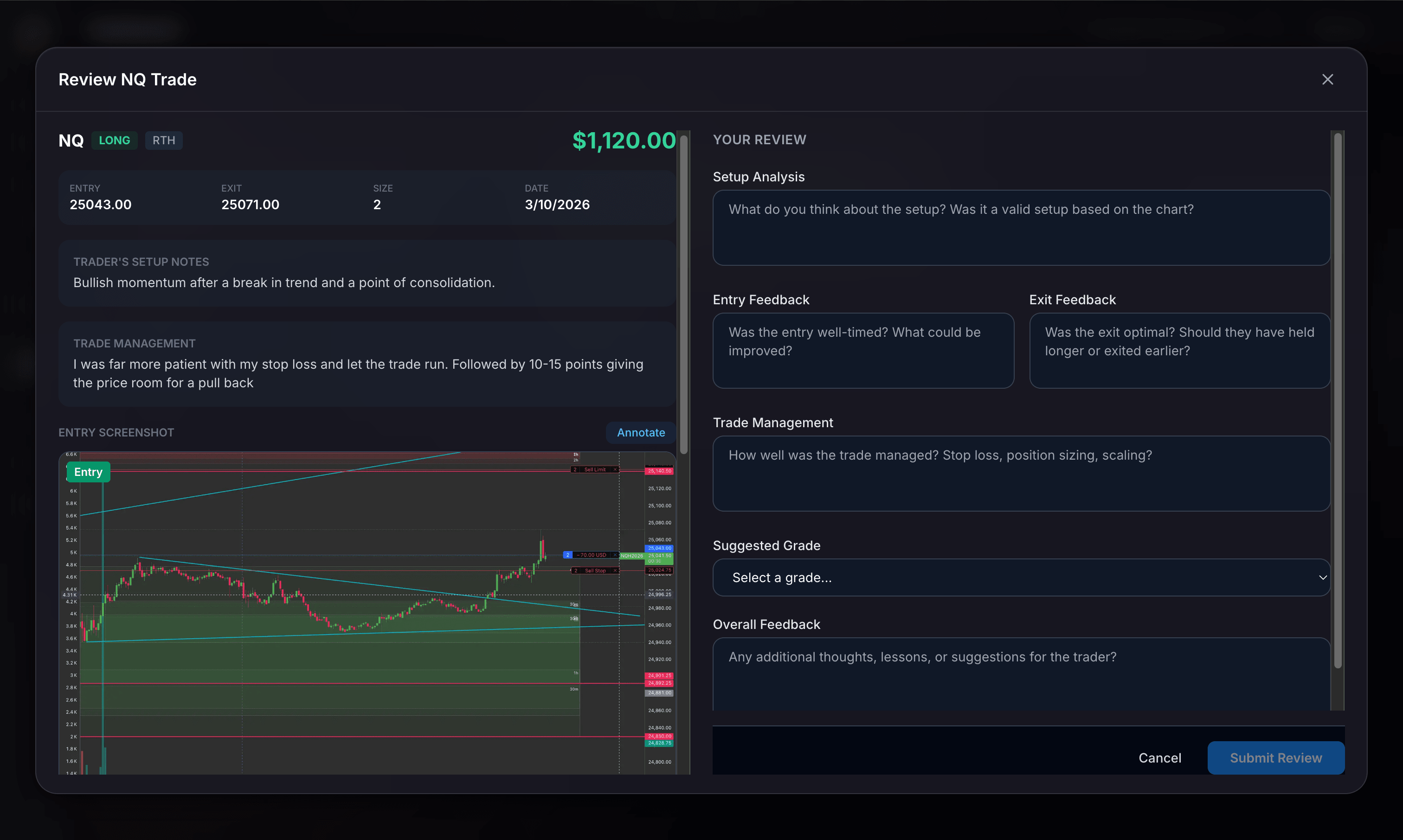 Community review form with chart annotation tools and structured feedback fields